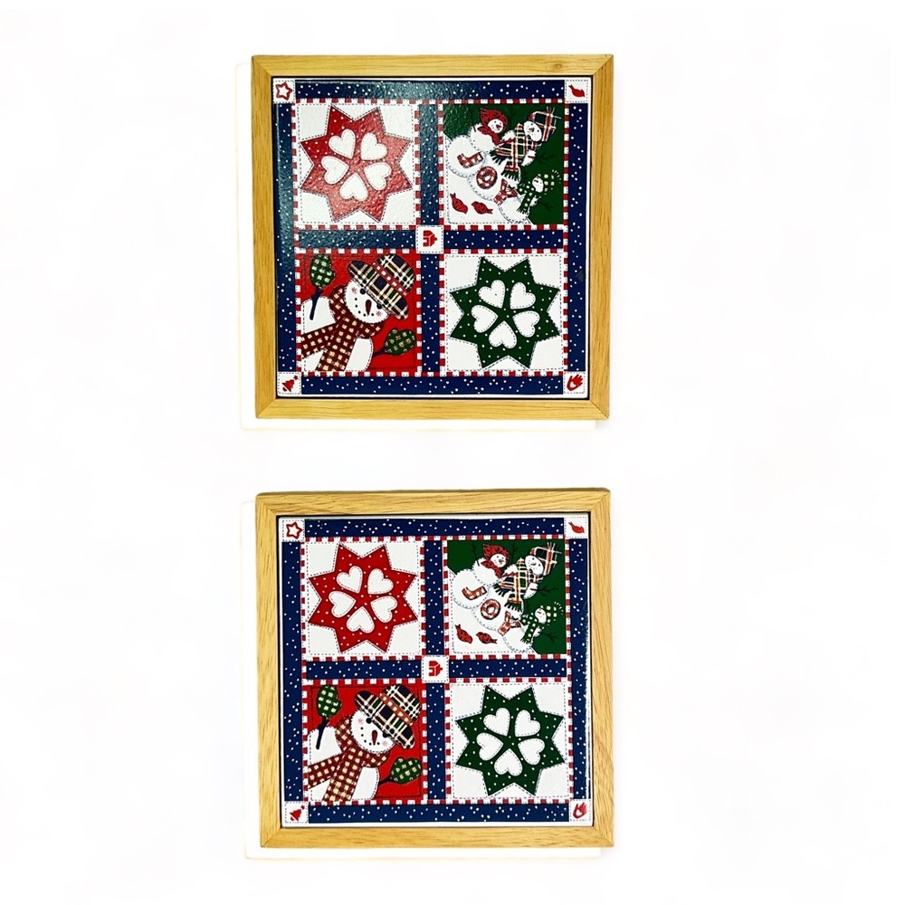 Hallmark Holiday Quilt Pattern Snowmen SnowFlake Trivets Multi 6.75” x 6.75” NWT